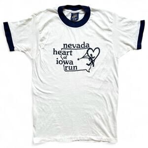 Vintage 80s Nevada Heart of Iowa Run Running Ringer T Shirt Single Stitch White